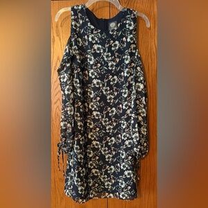 NWT Vince Camuto Navy Blue, Pink, White Floral Dress Cold Shoulder Sz 8 Lined